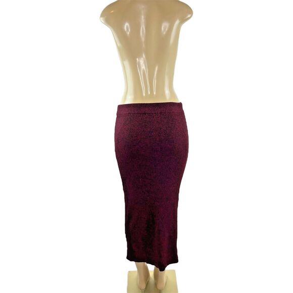 Maje Marled Bordeaux Midi Skirt Size L Red Maroon Sweater Rib Knit Form Fitting - Picture 6 of 9